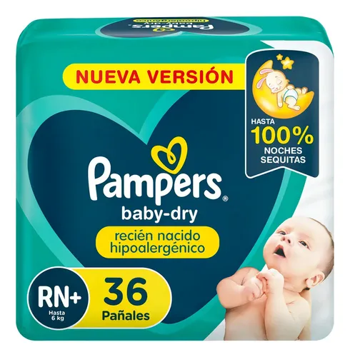 Pañales Pampers Baby dry Recien Nacido Rn+ 36u