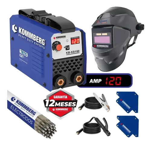 Soldadora Inverter KB-XS 150 + Máscara fotosensible Kommberg + 2 Escuadras Magnéticas + Electrodos