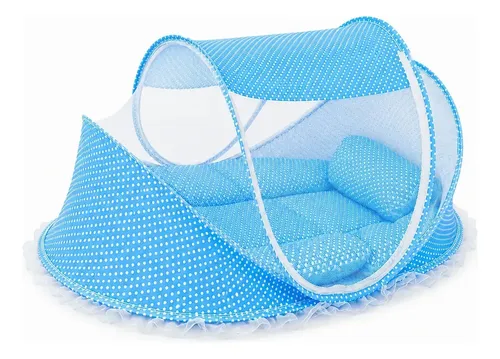 Cuna Portátil Rory para Bebé, Plegable con Mosquitero y Colchoneta, Celeste