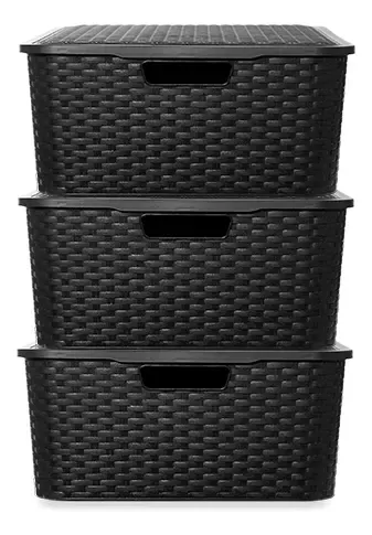 Caja Organizadora Simil Rattan Grande Xl Pack Por 3 Oferta