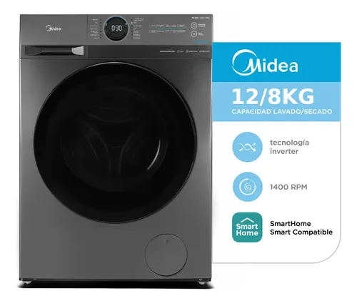 Lavasecarropas Midea Inverter Smart 12 Kg Mf200d120b/t-a1 Color Gris oscuro