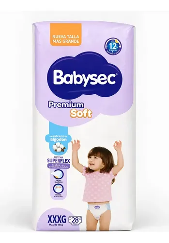 Pañales Babysec Premium Soft XXXG con 28 unidades