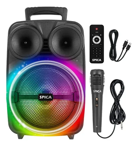 Parlante Bluetooth Inalambrico SPICA SP-4408 Luz Rgb Portatil Karaoke Radio Color Negro