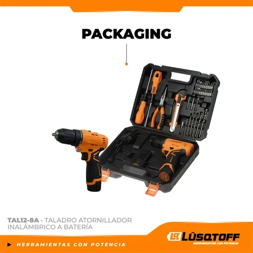 Taladro Atornillador A Bateria Lusqtoff TAL12-8A Inalámbrico 12v + Kit Heramientas