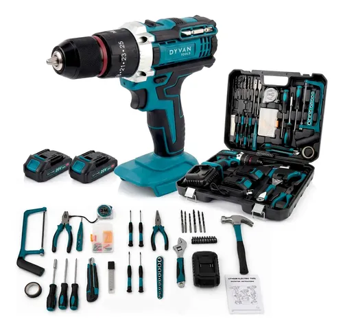 Taladro Percutor Inalámbrico 20v Dyvan 300w + Kit 118 Piezas