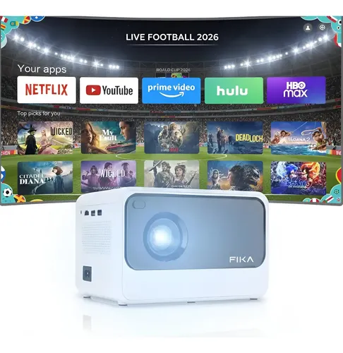 Mini Proyector Fika Led Portátil 4k P8 Hd 720p 8000 Lumens 170 ANSI Android Wifi 4k Cine Color Blanco
