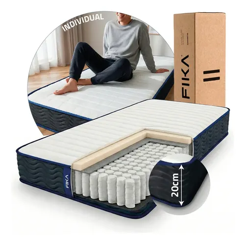 Colchón 1 Plaza Fika Pocket En Caja 80x190 20cm Espuma Y Resortes